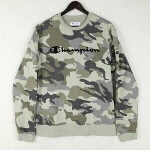 Champion Sweater Mens Medium Green Camo Crew Sweatshirt Pullover Fleece
